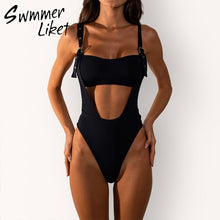 Load image into Gallery viewer, Black set solid women bikini